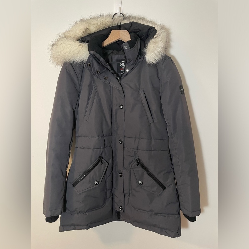 HFX Halifax Traders Gray Parka Puffer Coat with Faux Fur Removable Hood Size S
